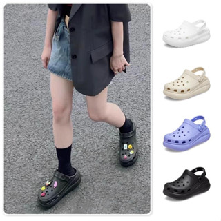 Fhz™ Crocs ของแท้ 7 ซม. หนา CROCS รองเท้าอุดตัน รองเท้าผู้หญิง กลางแจ้ง รองเท้าแตะชายหาด คลาสสิก 207521