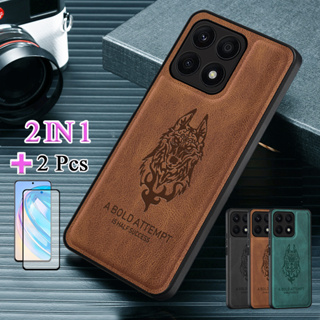 2 IN 1 เคสโทรศัพท์มือถือหนัง ทรงโค้ง ป้องกันหน้าจอเซรามิค หรูหรา สําหรับ Honor X8A