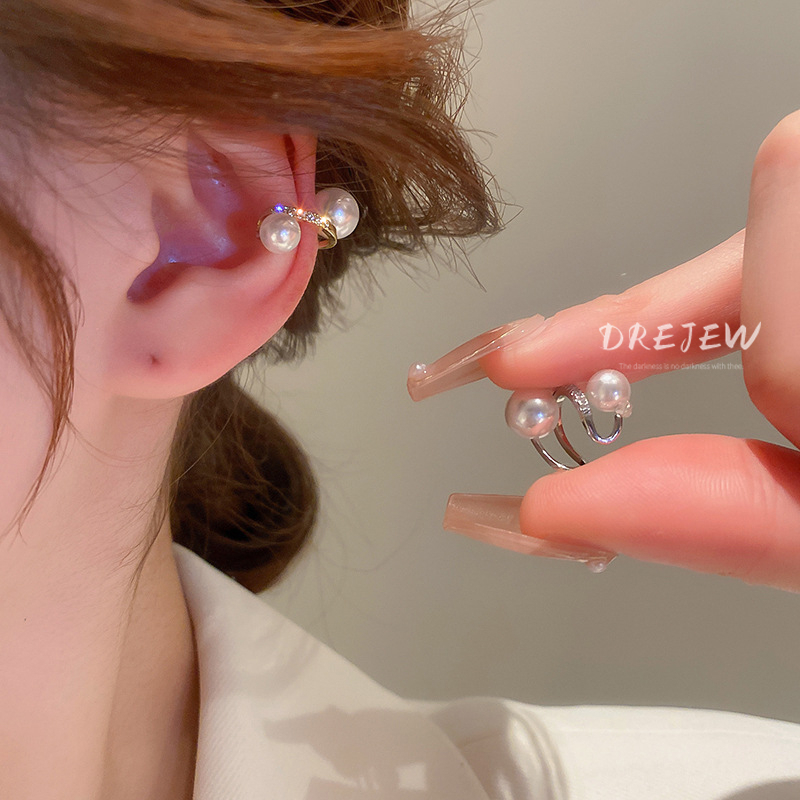 DREJEW ต่างหู ชุบไฟฟ้า ประดับเพทาย มุก ทองแท้ เรียบง่าย ไม่เจาะหู กระดูกหู คลิปแฟชั่น สําหรับผู้หญิง