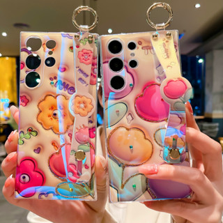 เคสโทรศัพท์มือถือ ลายดอกไม้ ดอกทิวลิป พร้อมสายคล้องข้อมือ แฟชั่น สําหรับ Samsung Galaxy s23 plus s23 ultra 5G