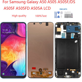 อะไหล่หน้าจอสัมผัสดิจิทัล LCD แบบเปลี่ยน สําหรับ Samsung Galaxy A50 A505 A50 A505