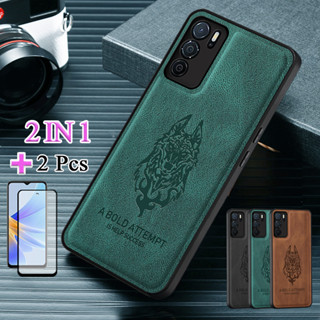 2 IN 1 เคสโทรศัพท์หนัง หรูหรา พร้อมตัวป้องกันหน้าจอเซรามิค ทรงโค้ง สําหรับ OPPO A16 A16S