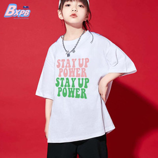 Bxpb เสื้อยืดลําลอง ผ้าฝ้าย แขนสั้น พิมพ์ลายตัวอักษร ทรงหลวม ใส่สบาย คุณภาพสูง แฟชั่นฤดูร้อน สําหรับเด็กผู้ชาย ผู้หญิง อายุ 110-170 3-15 ปี