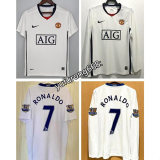 เสื้อกีฬาแขนสั้น ลายทีมชาติฟุตบอล MU Away 08-09 ชุดเยือน สไตล์วินเทจ คลาสสิก สําหรับผู้ชาย