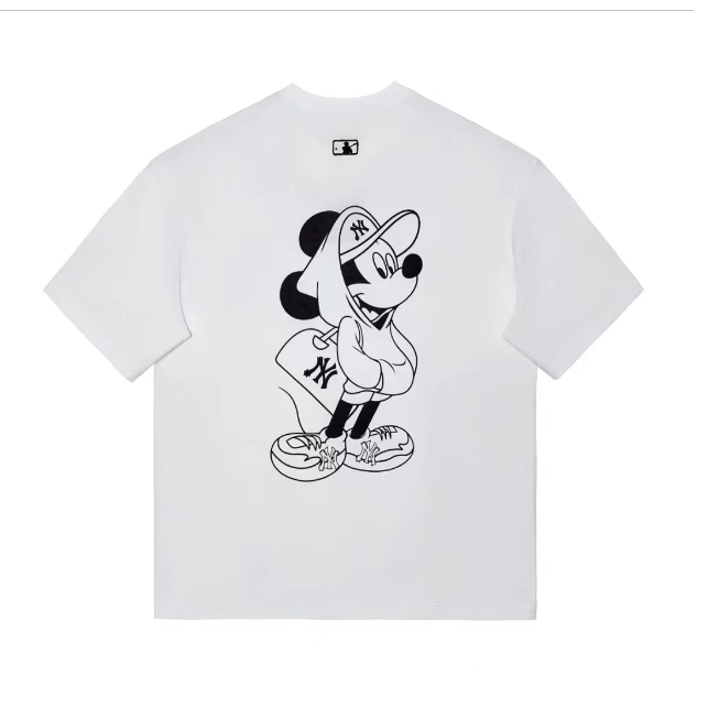 M MBL แขนสั้นฤดูร้อนการ์ตูน Mickey Mouse พิมพ์ผ้าฝ้ายหลวมรอบคอ Street Wear คู่สวมใส่ T @-