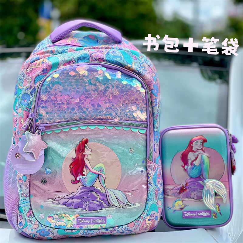 Smiggle Backpack mermaid princess Ariel shcoolbag Pencilcase Lunchbox bag student boy and girl bookbag