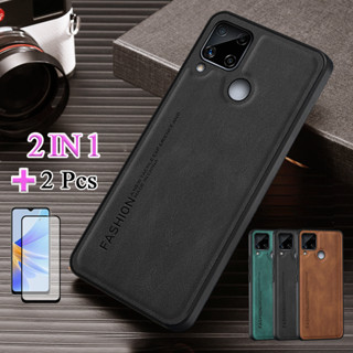 2 IN 1 เคสโทรศัพท์มือถือหนัง เซรามิก กันรอยหน้าจอ หรูหรา สําหรับ Realme C15