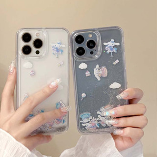 เคสโทรศัพท์มือถือแบบแข็ง ใส มีทรายไหล กันกระแทก ลาย Cinnamoroll น่ารัก หรูหรา สําหรับ iPhone 14PROMAX X XS XR XSMAX 11 11PROMAX 12 12PRO 12PROMAX 13 13PRO 13PROMAX