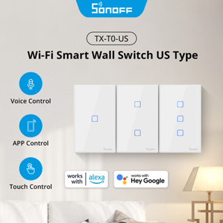 Sonoff TX T0 US 1/2/3 Gang WiFi Wall Touch สวิตช์ควบคุมระยะไกลผ่านแอพ eWeLink ทํางานร่วมกับ Alexa Google Home