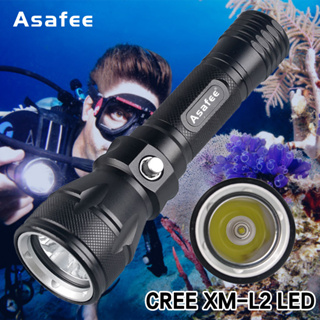 Asafee ไฟฉายดําน้ํา XM-L2 LED 1200LM กันน้ํา IPX8 100 เมตร ขับเคลื่อนโดย 18650