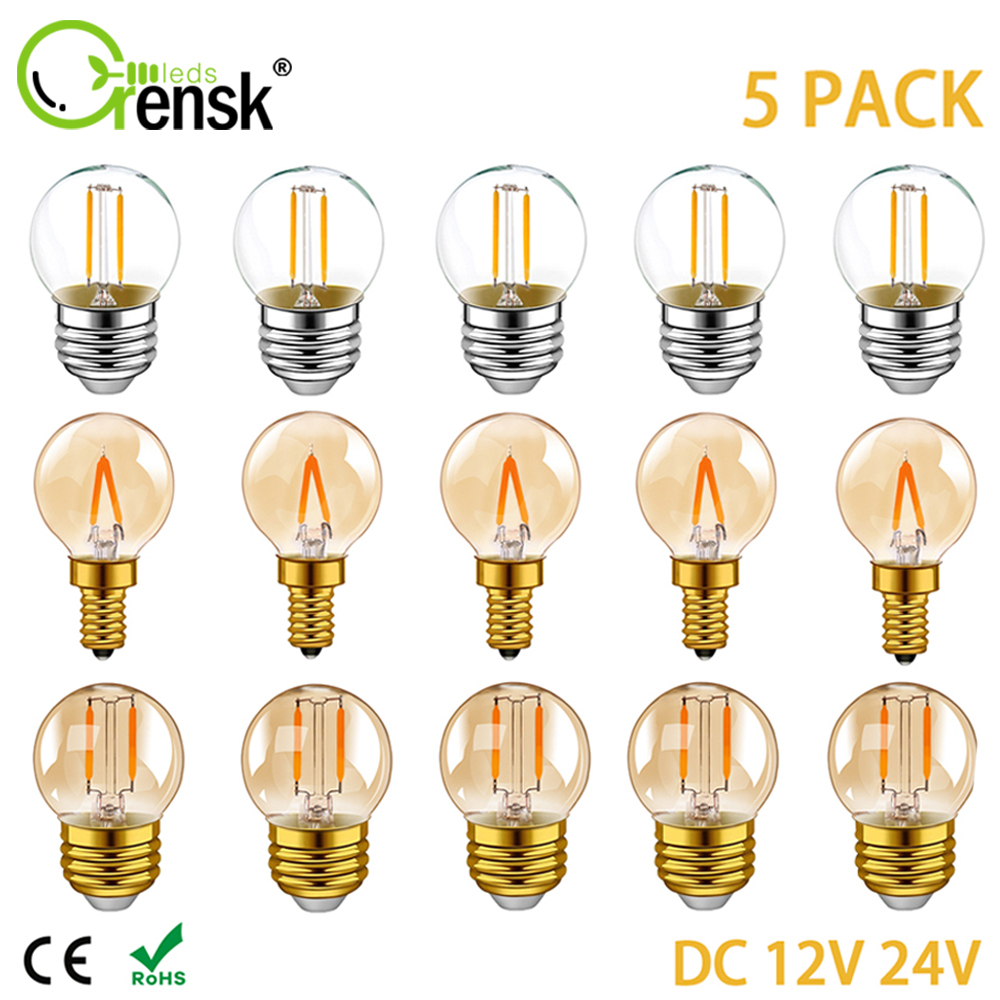 หลอดไฟ E27 E12 E14 12V 24V LED 220V 1W 10W สีขาวอบอุ่น แบบเปลี่ยน สําหรับห้องรถบ้าน รถจักร RV 5 แพ็ค
