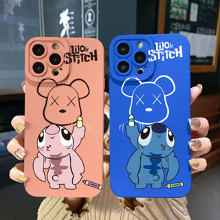 เคสโทรศัพท์มือถือ ขอบสี่เหลี่ยม ลาย Stitch หมี สําหรับ Xiaomi Redmi Note 12 12S 4G Pro 5G 9S 9A 12C