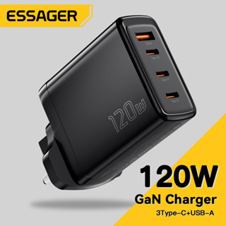 Essager Gan3 120w ที่ชาร์จ Type c usb 3C1A สี่พอร์ต พร้อมกัน รองรับโปรโตคอล PD QC PPS เข้ากันได้กับโทรศัพท์มือถือ แล็ปท็อป ชาร์จเร็ว