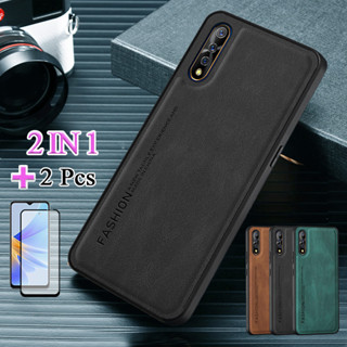 2 IN 1 เคสโทรศัพท์หนัง เซรามิก กันรอยหน้าจอ หรูหรา พร้อมตัวโค้ง สําหรับ VIVO S1