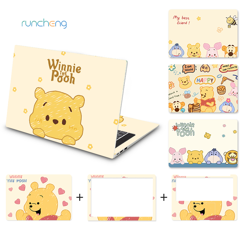 [3 ชิ้น] สากล ทําเอง หมีพูห์ออกแบบน่ารักแล็ปท็อปคอมพิวเตอร์ผิวกันน้ํากันฝุ่นกันน้ํามันวัสดุพีวีซีสติกเกอร์แล็ปท็อป 12/13/14/15/17