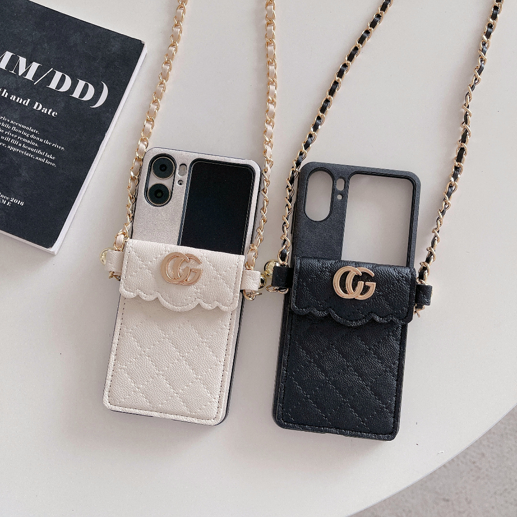 เคส โทรศัพท์ Case for OPPO Find N2 N3 Flip อถือหนัง PU ฝาพับ พร้อมช่องใส่บัตร และสายคล้องคอ และสายโซ่คล้องยาว หรูหรา สําหรับ ออปโป้ findn2flip findn3flip ซองมือถือ