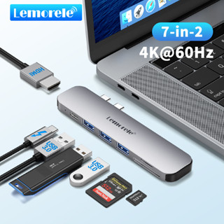 Lemorele usb c macbook 7-in-2 อะแดปเตอร์เคสอะลูมิเนียมพร้อม HDMI4K@60Hz USB 3.0 SD/TF Card Reader 100WPD สำหรับ MacBook Pro/Air M1 ฯลฯ