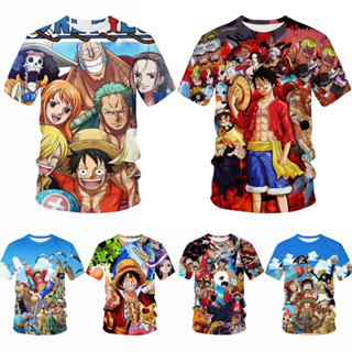 เสื้อยืดแขนสั้น พิมพ์ลายอนิเมะ One Piece Pirate King แฟชั่นฤดูร้อน สําหรับผู้ชาย