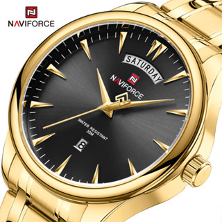 Naviforce 9213 นาฬิกาข้อมืออะนาล็อก ลําลอง แฟชั่นสําหรับผู้ชาย สีดํา สีทอง