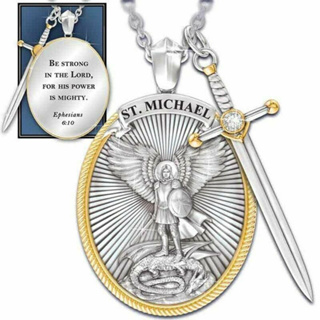 Saint Michael Archangel สร้อยคอโซ่ จี้คาทอลิก Holy Shield Cross Amulet