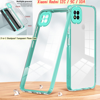 3 in 1 Frame Protection Clear Casing For Xiaomi Redmi 12C 9C 10A Phone Case Soft Silicone Hard PC Full Coverage Camera