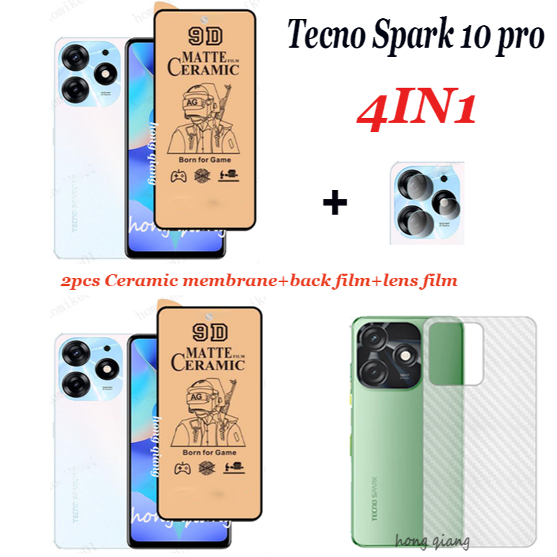 (4 in 1) สําหรับ Tecno Spark 10 Pro 10C 10 4G 8C 8P 8 7P 7T 9T หน้าจอ Frosted ฟิล์มเซรามิค Pova 2 2P