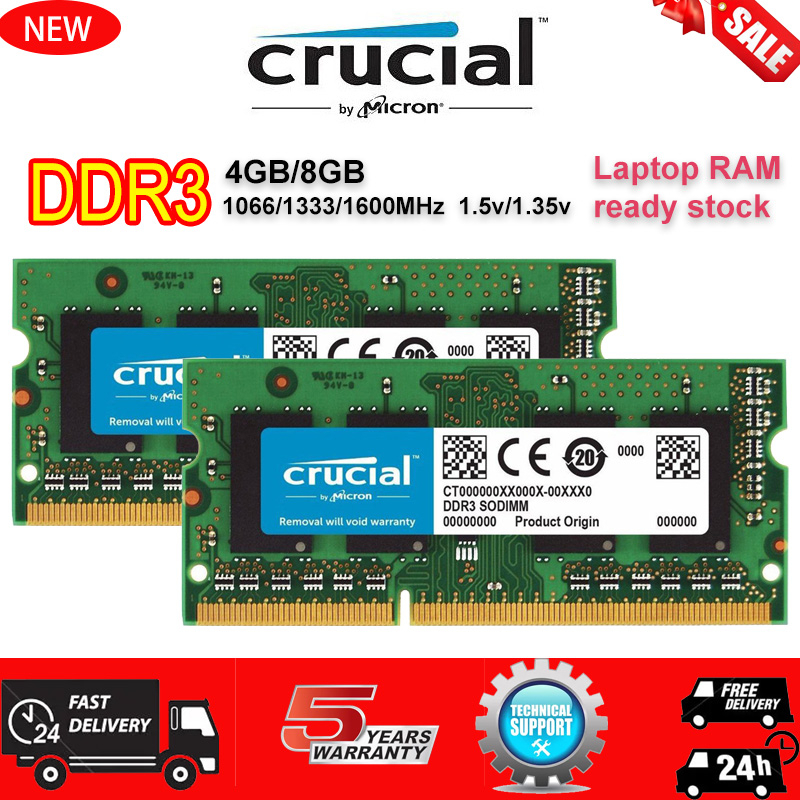 Crucial หน่วยความจําแล็ปท็อป RAM DDR3 DDR3L 8GB 4GB 1333MHz 1600MHz 1066Mhz SODIMM PC3-12800S PC3L
