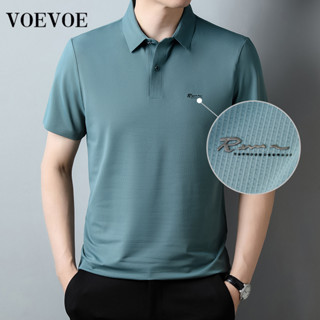 Voevoe เสื้อโปโล แขนสั้น ผ้าเรยอน สไตล์นักธุรกิจ สําหรับผู้ชาย