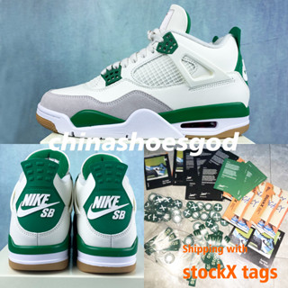 Beyond All【USA stockX】รองเท้าผ้าใบ SB x Air Jordan 4 “Pine Green” DR5415-103 AJ4 สําหรับผู้ชาย EUR40-48.5