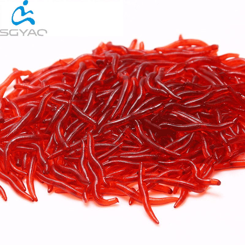 เหยื่อตกปลา หนอนยางนิ่ม สีแดง 3.5 ซม. 100 ชิ้น