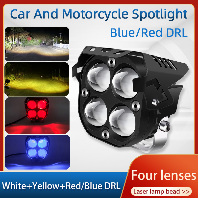 ไฟตัดหมอก LED DRL 4x4 ทรงสี่เหลี่ยม 3 นิ้ว สีแดง สีฟ้า สําหรับรถจักรยานยนต์ ออฟโร้ด