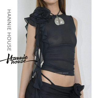 Hannie- เสื้อกล้ามซีทรู ผ้าตาข่าย ลายดอกไม้ 3D ฤดูร้อน สําหรับผู้หญิง