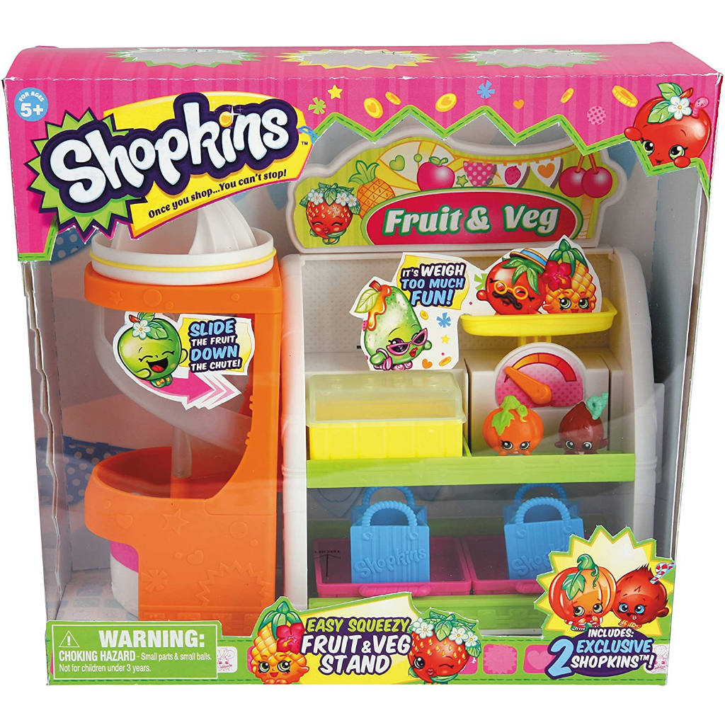 Shopkins Series 1 Easy Squeezy Fruit &amp; Veg Stand Playset Shopkins Series 1 ชุดของเล่นผลไม้บีบ และผัก ใช้งานง่าย