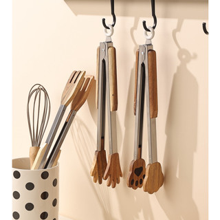 HERA ที่คีบอาหาร ไม้ ที่คีบขนม ที่คีบอาหารสแตนเลส Wooden Food Tongs Stainless Steel Tongs Steak Clips