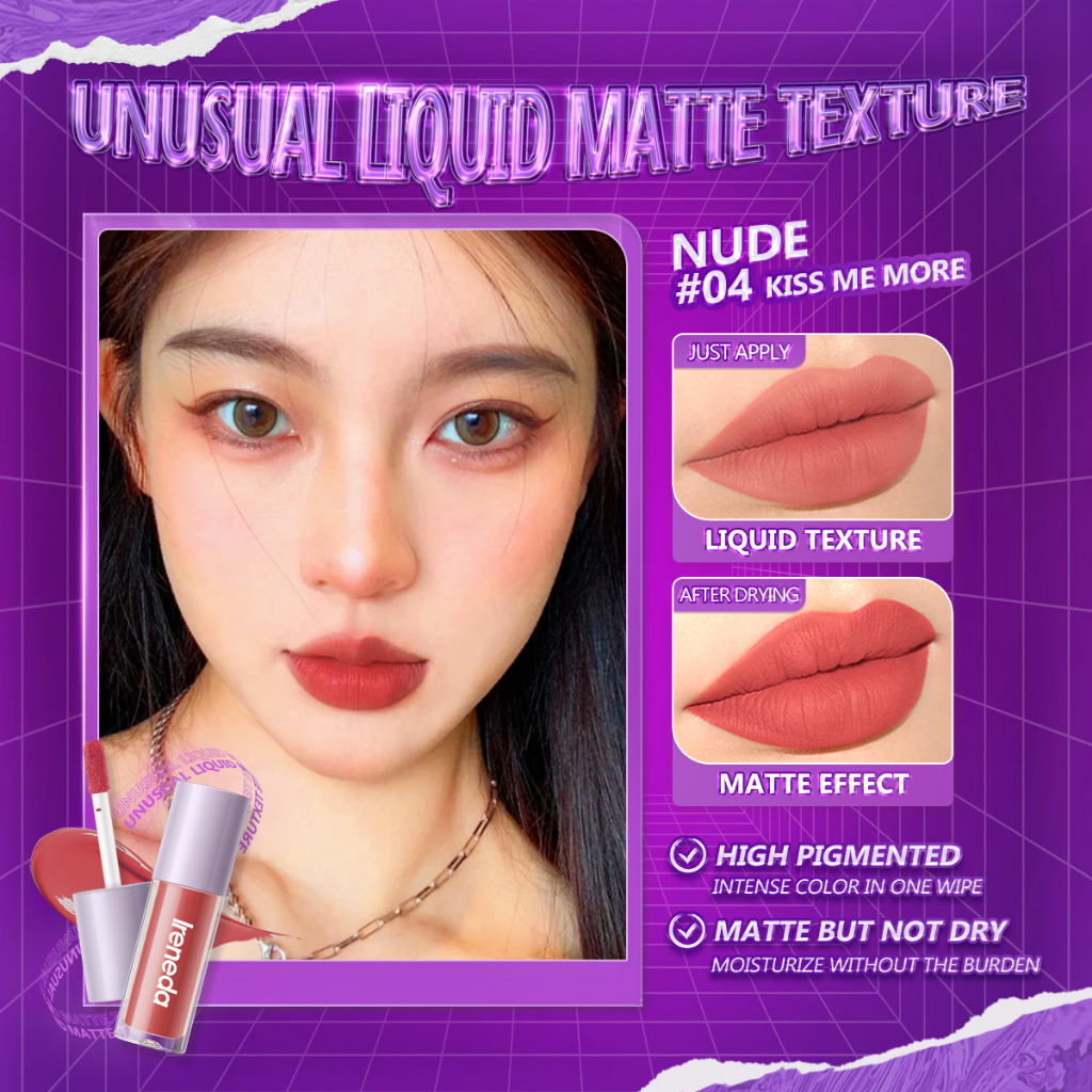 Ireneda ลิปสติก เนื้อแมตต์ กันน้ํา ติดทนนาน ให้ความชุ่มชื้น