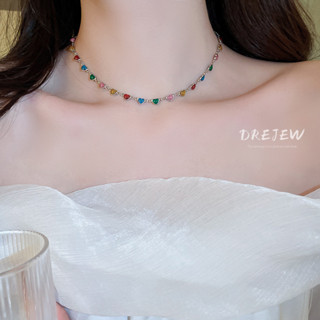 Drejew สร้อยคอโซ่ จี้รูปหัวใจน่ารัก สีสันสดใส สไตล์เกาหลี เรียบง่าย แฟชั่นสําหรับผู้หญิง