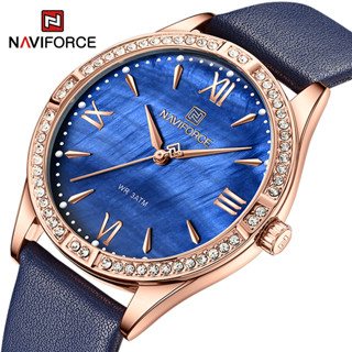 Naviforce 5038 นาฬิกาข้อมือควอตซ์แฟชั่น สายหนัง สีฟ้า เรียบง่าย สําหรับผู้หญิง