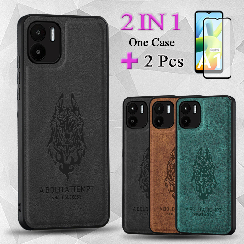 2 IN 1 Matte Casing For Redmi A1 Case With Ceramic Protector Screen Curved Ceramic Film