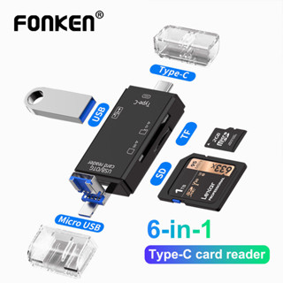 Fonken 6 in 1 อะแดปเตอร์การ์ดรีดเดอร์ USB 2.0 micro USB Type-C OTG TF SD อเนกประสงค์