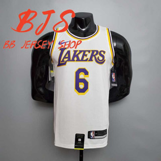 เสื้อกีฬาบาสเก็ตบอล James #เสื้อกีฬาแขนสั้น คอกลม ลายทีม Lakers No.6 NBA 6 สีขาว