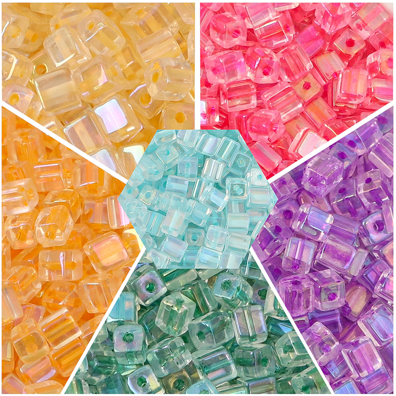 50 ชิ้น 5x5 มิลลิเมตรหลากสีสี่เหลี่ยมรูปลูกปัดแก้ว Cube Spacer สร้อยข้อมือทํา DIY เครื่องประดับอุปกรณ์เสริม