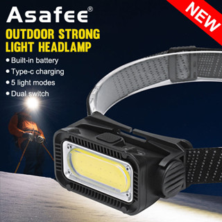 Asafee ไฟหน้า LED COB K371 แบบสวิตช์คู่ พร้อมแบตเตอรี่ในตัว ปรับได้ สําหรับตกปลา ตั้งแคมป์ เดินป่า ตกปลา กลางแจ้ง