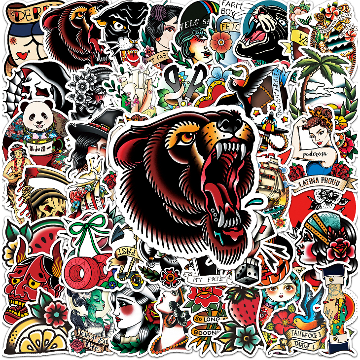 50 ชิ้นตลก Tattooing สติกเกอร์กันน้ํา DIY สําหรับโทรศัพท์แล็ปท็อปรถสติกเกอร์ Creative Home Decal