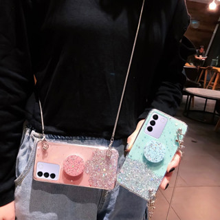 เคสโทรศัพท์ VIVO V27 5G 2023 Y36 V25 Pro V25e Y02 Y22s Y22 Y35 2022 V23 V23e V21 5G Bling Star Case With Stand Holder Metal Messenger Chain Strap Soft TPU Cover เคส วีโว่ วี27 VivoV27 VivoY36