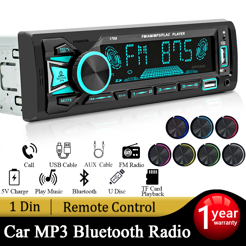 วิทยุรถยนต์ SINOVCLE ใหม่ 1Din สเตอริโอ Bluetooth MP3 เครื่องเล่น FM รีเซฟเวอร์พร้อมรีโมท AUX/USB/การ์ด TF ในแดชบอร์ด