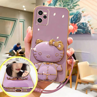 Realme C35 C11 2021 C25Y Realme 9i C25S C21 Realme C17 C12 7i เคสโทรศัพท์มือถือ ลายการ์ตูนคิตตี้ พร้อมกระจกแต่งหน้า และสายคล้อง สําหรับ