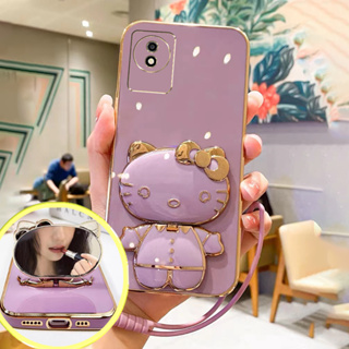 เคส vivo Y02 Y16 V20se V15 Pro Y91C Y1s เคสโทรศัพท์มือถือ ลายการ์ตูนคิตตี้ พร้อมกระจกแต่งหน้า และสายคล้อง สําหรับ