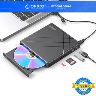 Orico ไดร์ฟ DVD ภายนอก USB 3.0 Type-C แบบพกพา CD DVD +/-RW เครื่องเล่น DVD พร้อมพอร์ต USB และช่องเสียบการ์ด TF SD สําหรับแล็ปท็อป Windows Linux OS Mac