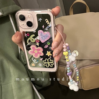 เคสโทรศัพท์มือถือ กันกระแทก พร้อมกระจกแต่งหน้า ลายกราฟฟิตี้ และสายคล้องข้อมือ สําหรับ Apple iPhone 14promax 13 12 11 14pro 13pro 14