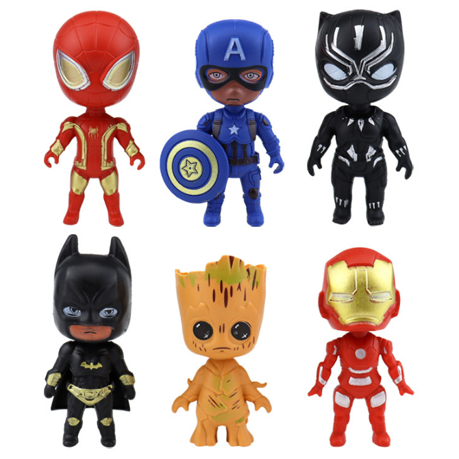 Action Figurines 10 บาท ชุดของเล่นตุ๊กตา Marvel Hero Avengers Alliance Iron Man Spider Man Captain America Panther Batman ขนาด 8 ซม. Hobbies & Collections
